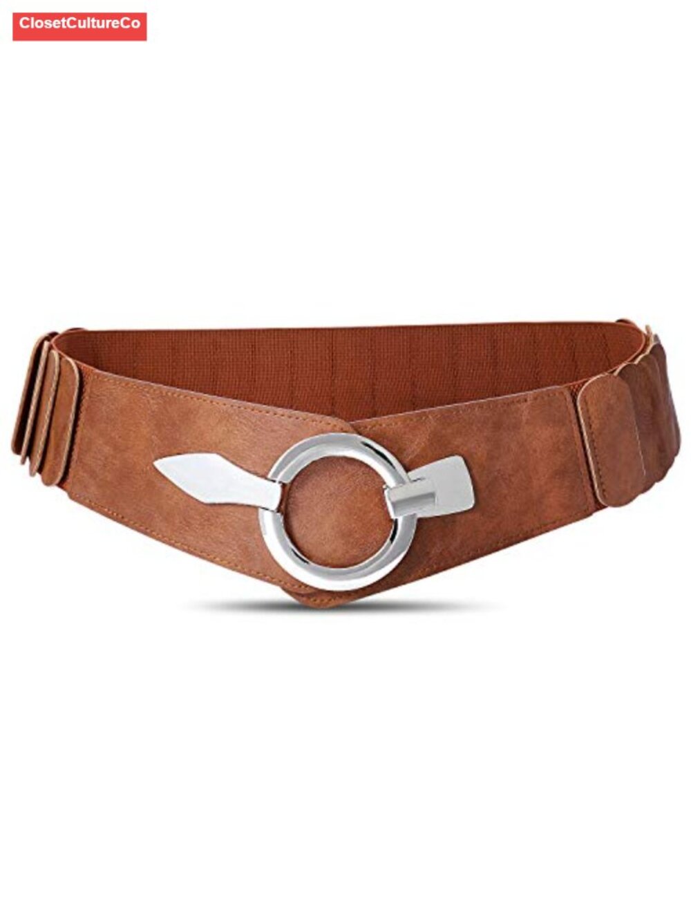 Wide Elastic Waist Belt Faux Leather Retro Waistband for Dresses